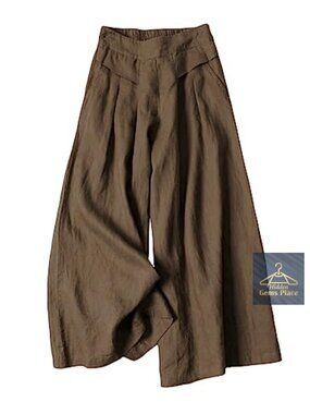 Linen Cropped Wide Leg Palazzo Pants High Rise Pull On Culottes